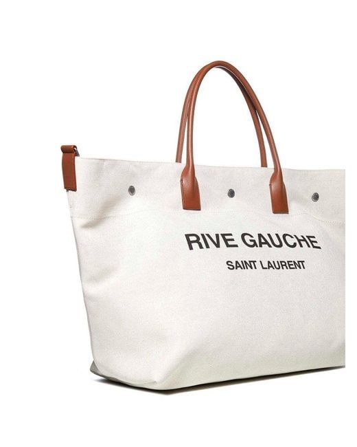 SAINT LAURENT Leather-Trimmed Logo-Print Linen and Cotton-Blend Canvas Tote  Bag for Men