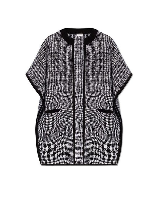 Burberry Gray Short-sleeved Houndstooth-pattern Crewneck Cape