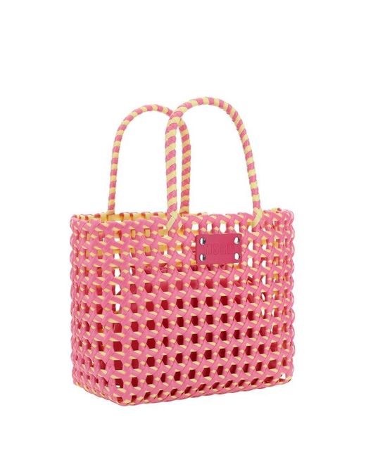 MSGM Pink Woven Logo Patch Top Handle Bag