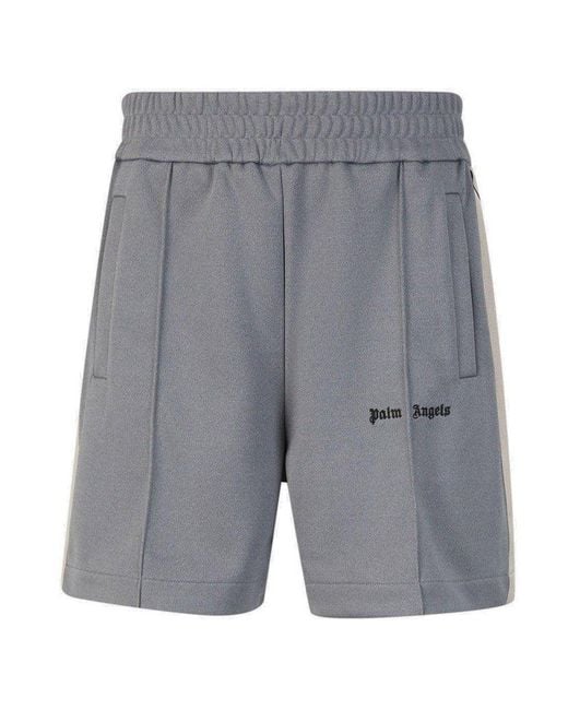 Palm Angels Gray Logo Embroidered Bermuda Shorts for men