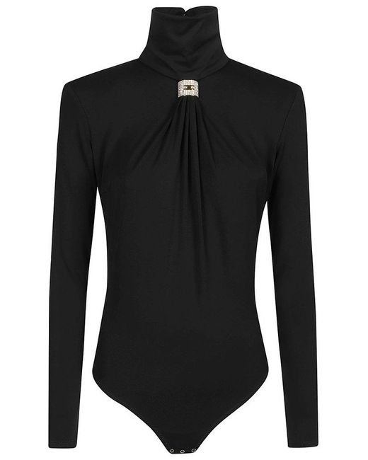 Elisabetta Franchi Black Viscose-Blend Bodysuit Top