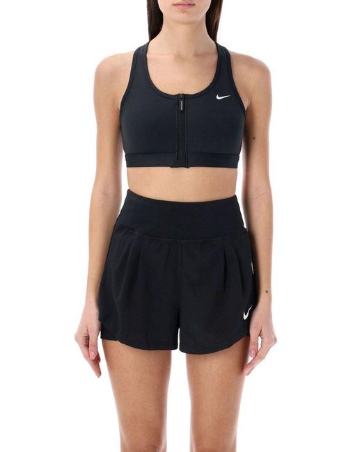 Nike Black Swoosh Front Zipped Medium-support Sports Bra
