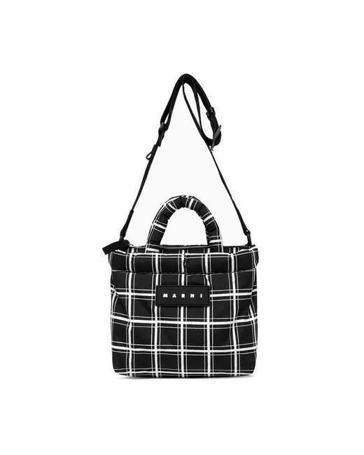 Marni Black Checkered Logo Patch Shoulder Bag for men