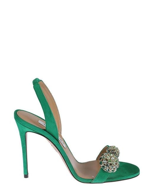 Aquazzura Green Embellished Singback Heeled Sandals