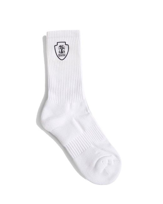 Brunello Cucinelli White Logo Emblem Ribbed Ankle Socks for men