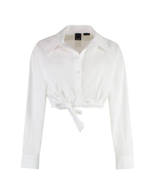 Pinko White Camene Cropped Poplin Shirt