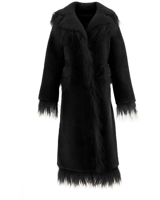 Saks Potts Black Jimy Fur Trimmed Coat