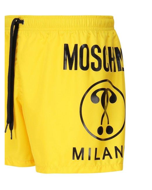 Moschino Yellow Logo Printed Drawstring Swim Shorts for men