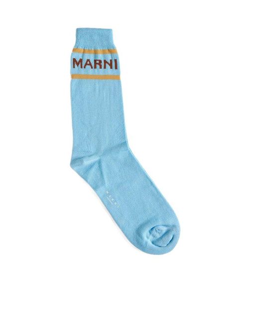 Marni Blue Logo Intarsia Color-block Socks for men