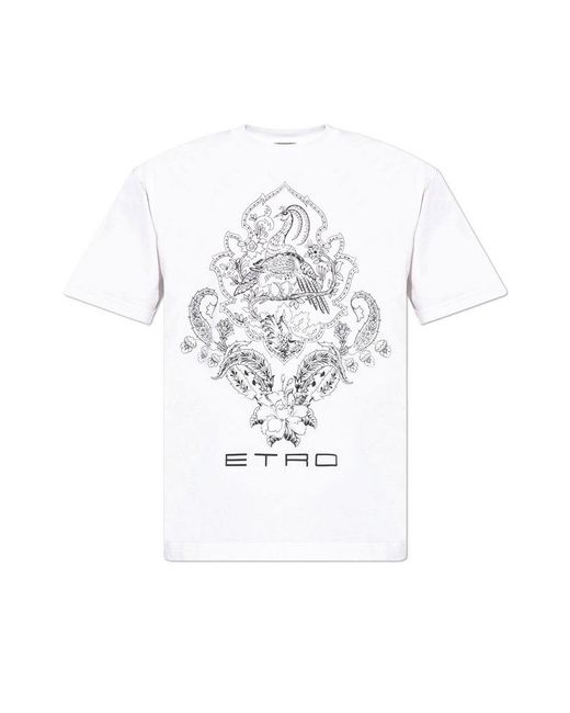Etro White Logo Printed Crewneck T-shirt for men