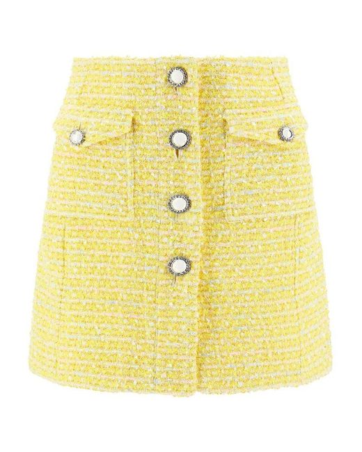 Alessandra Rich Yellow Buttoned Tweed Mini Skirt