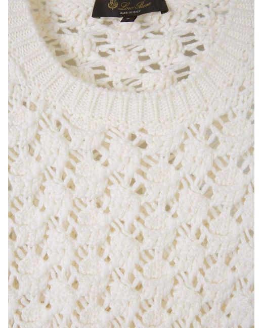 Loro Piana White Crochet Knitted Crewneck Jumper