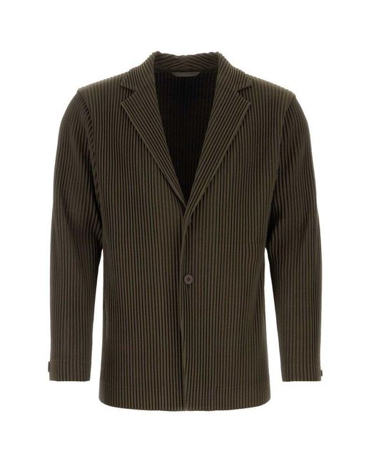 Homme Plissé Issey Miyake Green Single Breasted Tailored Pleats Jacket for men