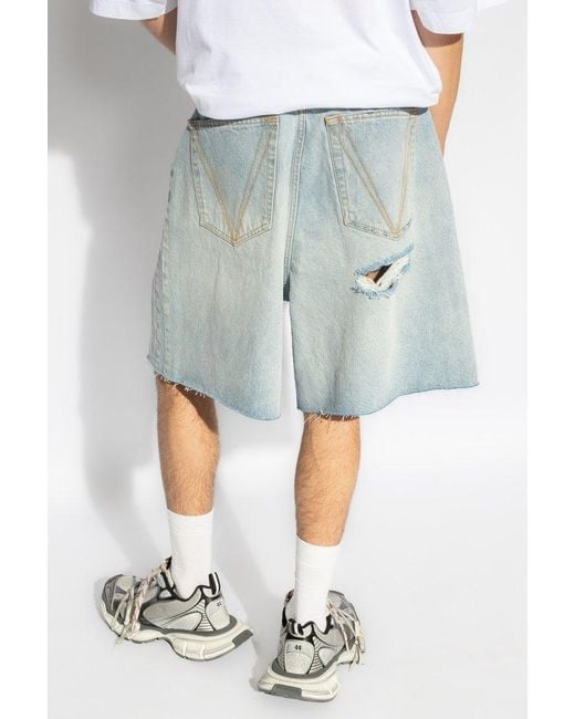 Vetements Blue Distressed Denim Shorts, for men