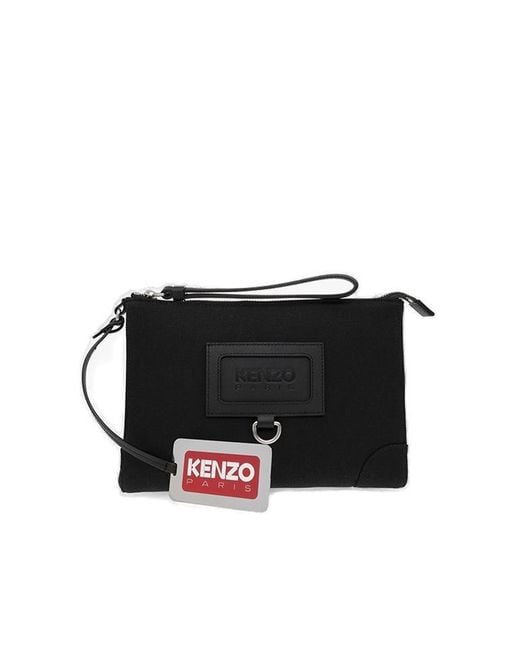 KENZO Black Logo Patch Wrist Strap Purse