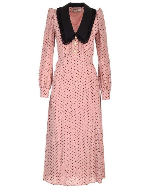 Alessandra Rich Pink Heart Printed Pleated Midi Dress