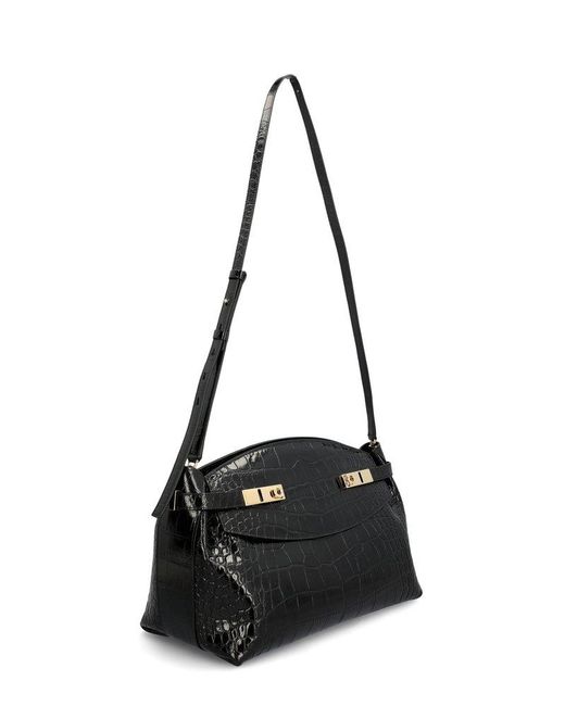 Ferragamo Black Gancini-buckle Embossed Large Clutch Bag