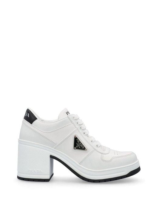 Prada White Downtown High-heeled Leather Sneakers