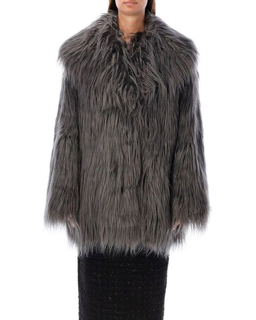 ROTATE BIRGER CHRISTENSEN Gray Plush Faux Fur Coat