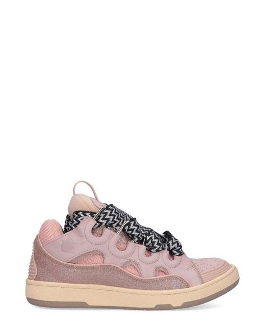 Lanvin Pink Curb Lace-up Leather, Suede And Mesh Low-top Trainers for men