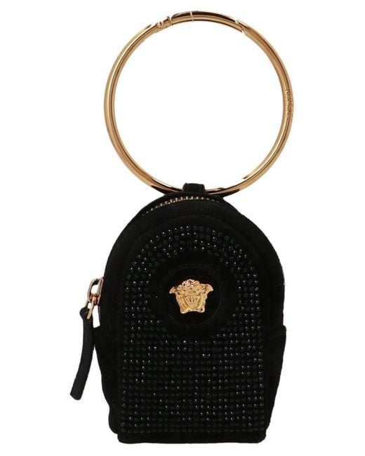 Versace Medusa Head Embellished Backpack Keyring in Black