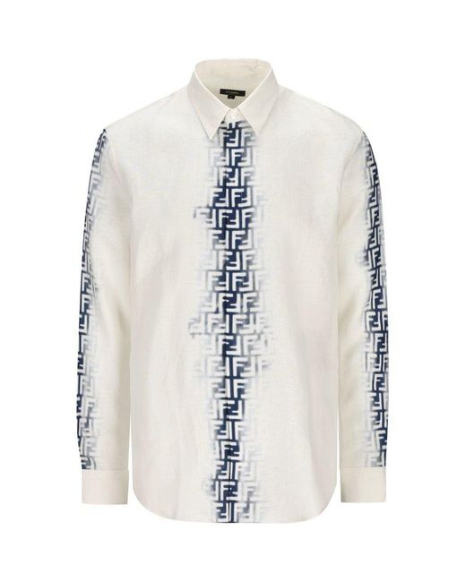 Fendi White Ff Detailed Concealed Fastened Shirt for men