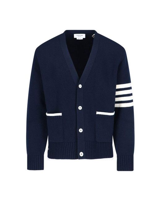 Thom Browne Blue 4-Bar Stripe Cardigan for men