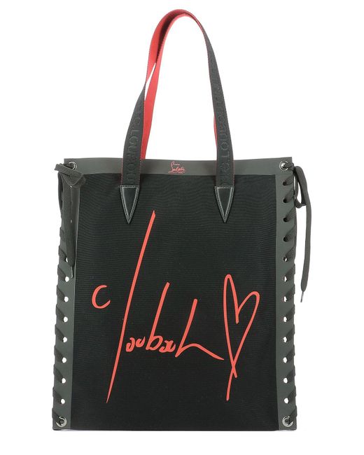 Christian Louboutin Black Cabalace Lace-up Leather-trimmed Printed Canvas Tote