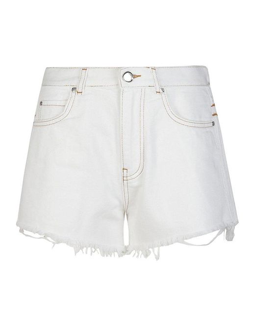 Pinko White Distressed Denim Shorts