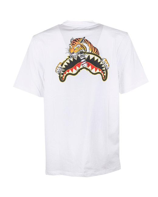 Sprayground White Tiger-Printed Crewneck T-Shirt for men