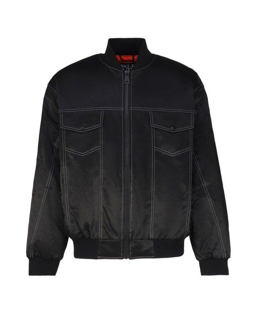 Versace Jeans Black Bomber Jacket With Satin Finish for men
