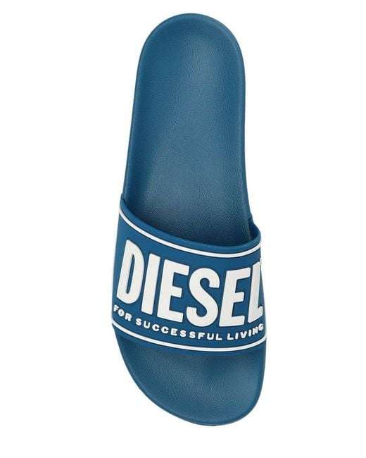 DIESEL Blue Sa-mayemi Cc Logo Embossed Pool Slides for men