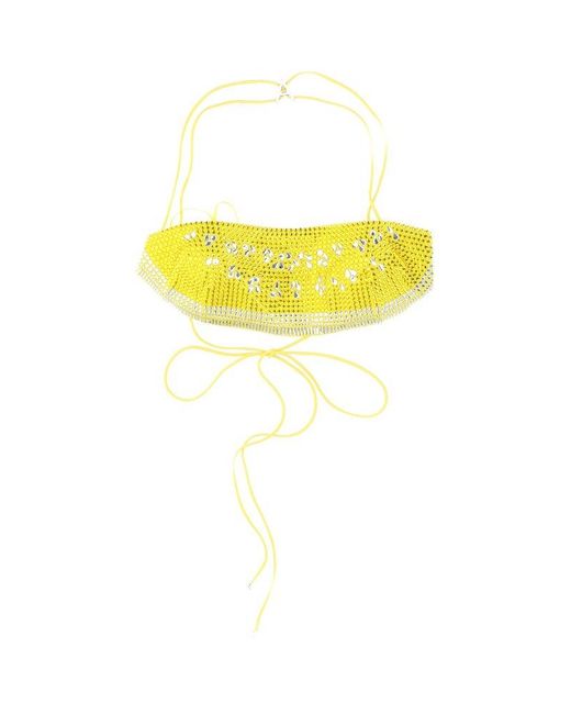Area Yellow Watermelon Embellished Cropped Bandeau Top