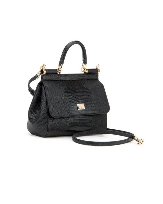 Dolce & Gabbana Black Branded Plate Medium Sicily Handbag