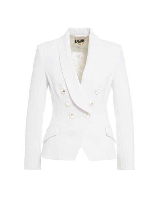 Elisabetta Franchi White Double Breasted Tailored Blazer