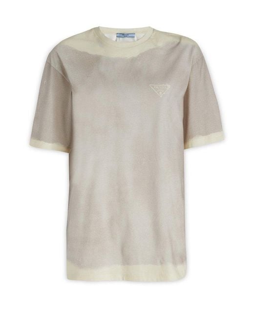 Prada Gray Cloud\/cream T-shirt With Slit