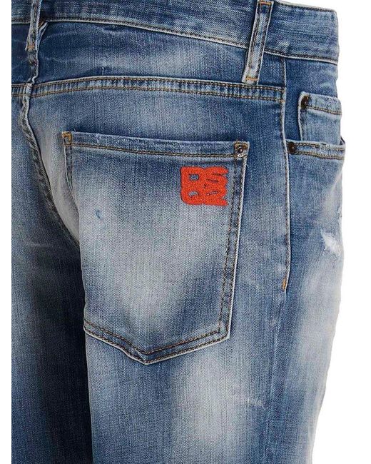 DSquared² Blue Logo Embroidered Straight Leg Jeans for men