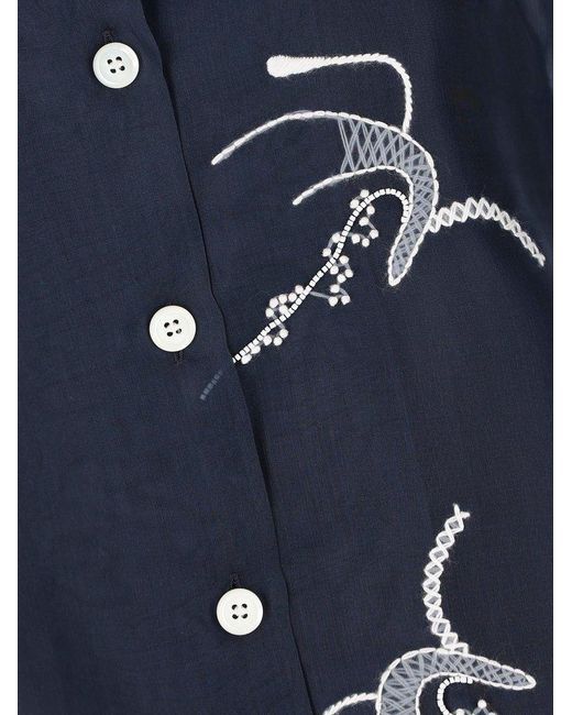 Prada Blue Embroidered Organza Shirt