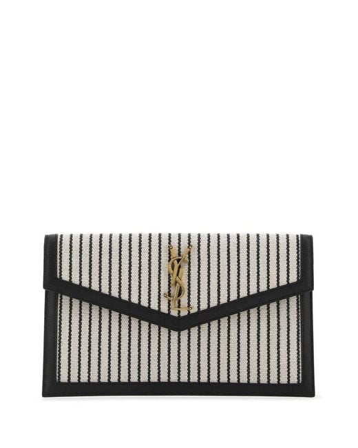 Saint Laurent Uptown Logo Plaque Striped Clutch Bag Lyst