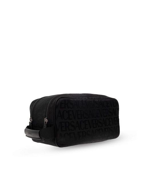 Versace Black Logo Printed Zipped Wash Bag for men
