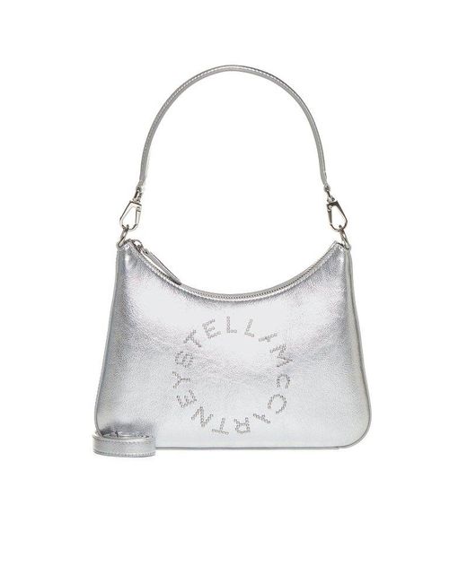 Stella McCartney White Logo Detailed Metallic Shoulder Bag