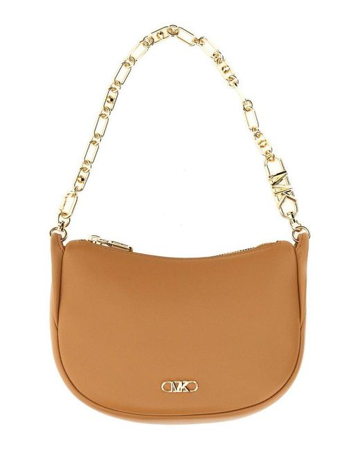 Michael Kors Brown Logo Plaque Chained Small Shoulder Bag