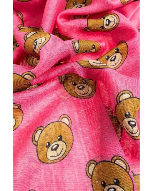 Moschino Pink Scarf With Teddy Bear Motif,