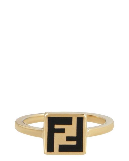 Fendi Metallic Forever Ff Logo Embossed Ring