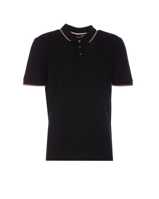Boss Black Logo Embossed Straight Hem Polo Shirt for men