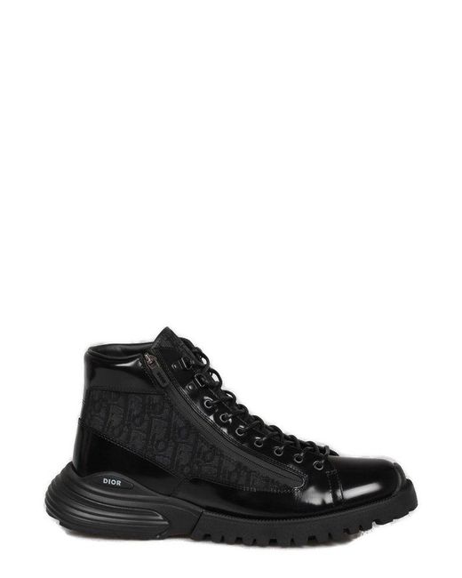 Dior Black Monogrammed Lace-up Boots for men