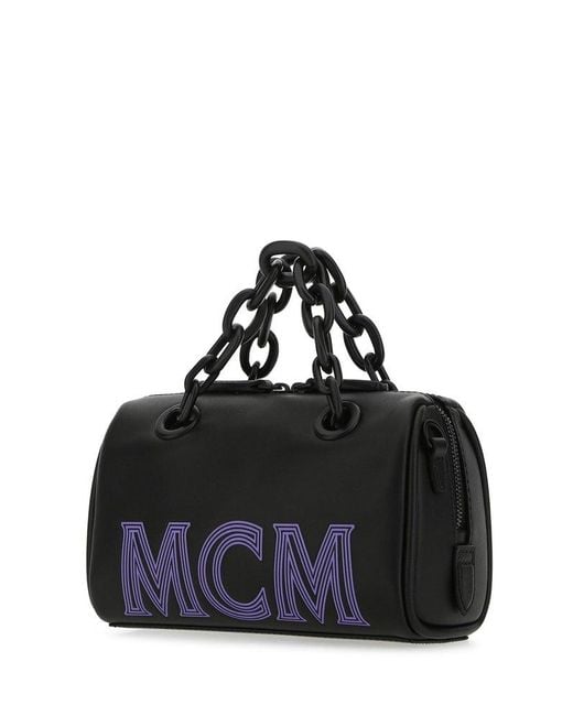 MCM Boston Bag In Chain Leather Black, Mini Bag