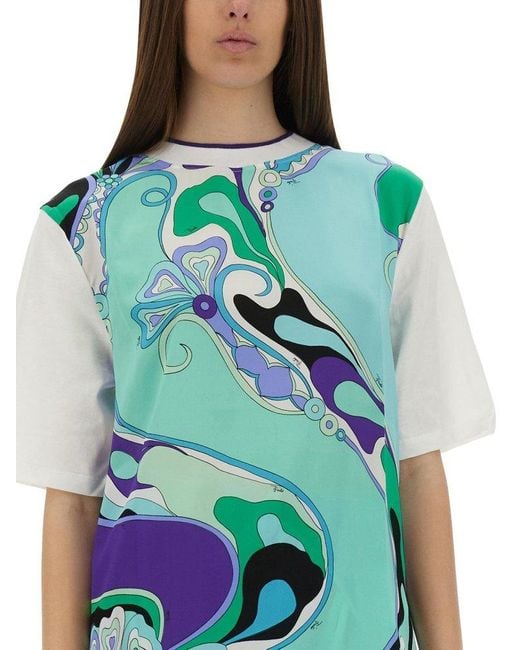 Emilio Pucci Blue Abstract Print Cotton T-Shirt