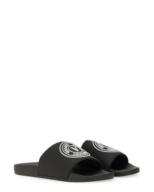 Versace Jeans Couture Logo Slide Sandal in Black for Men | Lyst