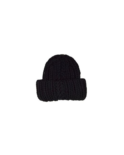 DSquared² Black Logo-plaque Ribbed-knitted Beanie Hat